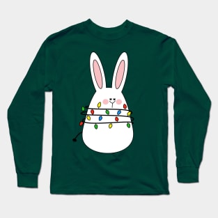 Bunny tangled in a string of Christmas lights Long Sleeve T-Shirt